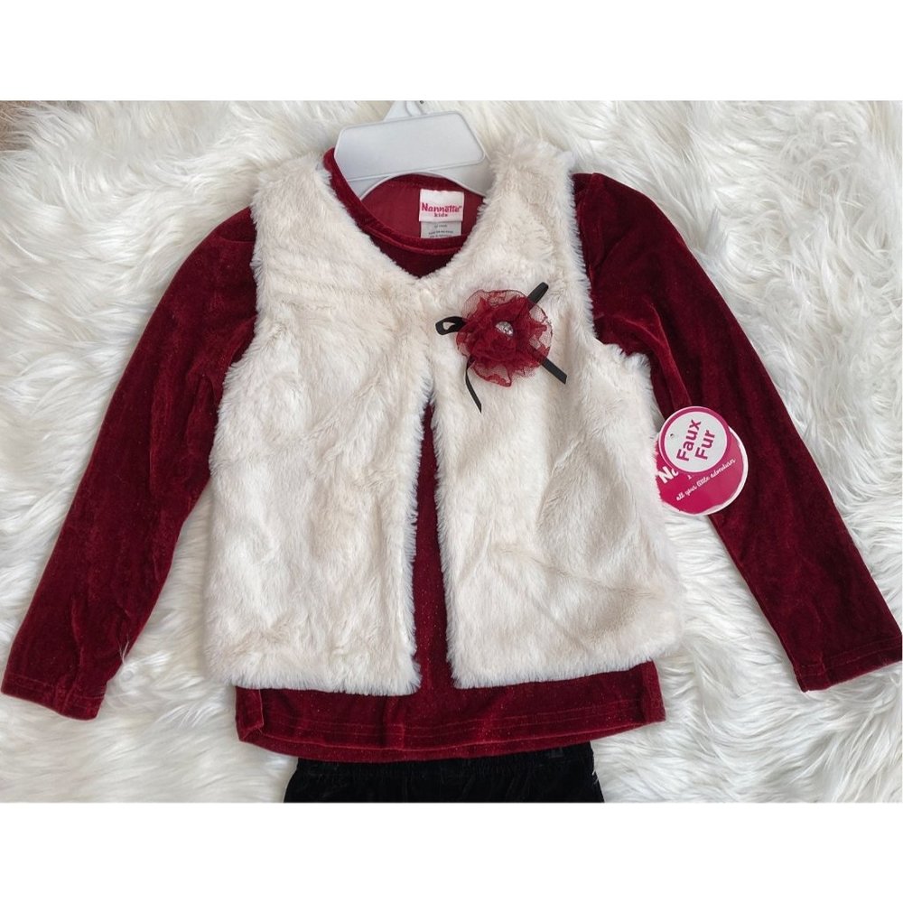 Nannette Kid Girl 3pc Vest Long Sleeve Pants Christmas Holiday outfit Size 6